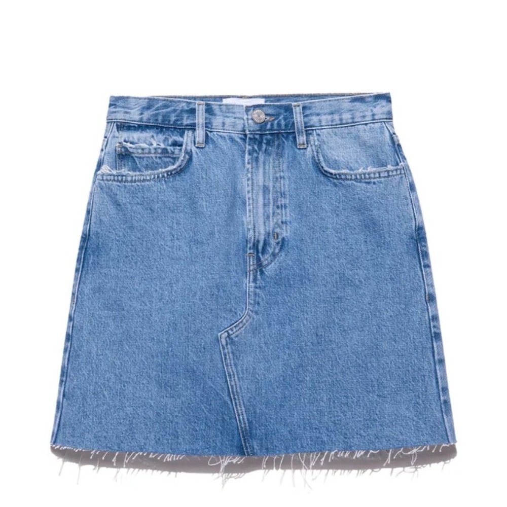 Frame Denim Light Blue Distressed Hem Mini Skirt